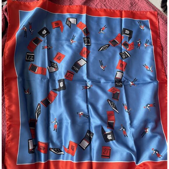 21 Club Accessories - Vintage The 21 Club Scarf Red Blue 100% Silk Made In Japan Jockeys Matchbooks
